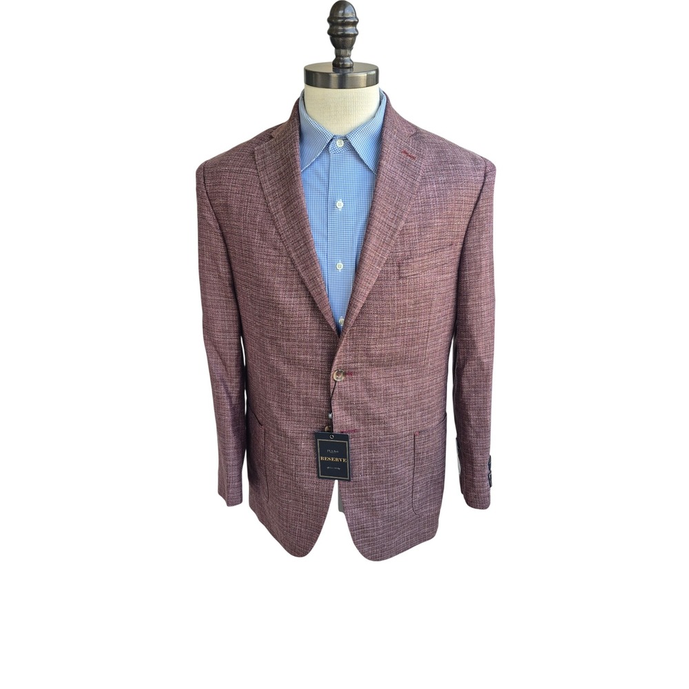 Jos A Bank Reserve Wool Silk Linen Sport Coat Burgundy Sz 44 R Tailored Fit NEW